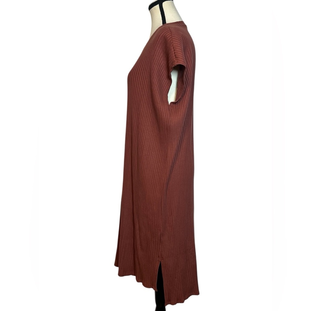 Eileen Fisher Women’s Size Large Cap Sleeve Rib Dress Rust Orange Color - Picture 4 of 8